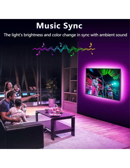 Luces LED RGB para TV 16.4ft, Control APP Bluetooth, Sincronización Música
