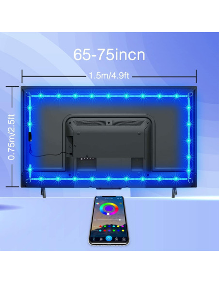 Luces LED PHOPOLLO para TV 15 pies RGB Bluetooth USB