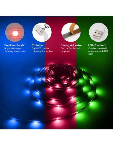 Tira de Luz LED RGB para TV ZHIGUANGZHIN 3m Control Remoto