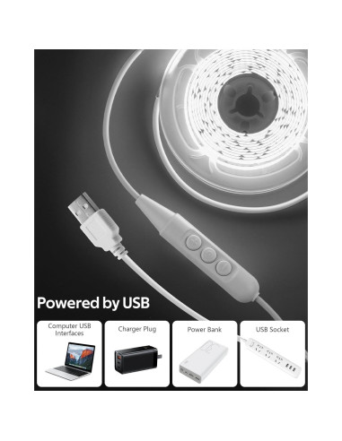 Cinta LED COB Aclorol 1M Regulable USB 6000K 320 LEDs