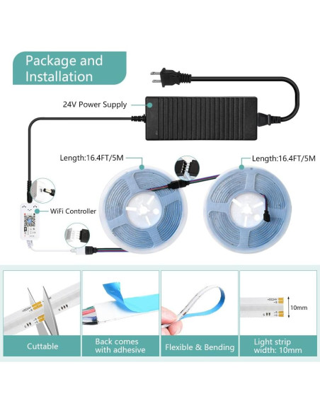 Tira de LED RGB COB INDARUN 10m 5760 LEDs Control Remoto