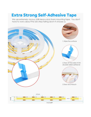Cinta LED COB Aclorol 1M Regulable USB 6000K 320 LEDs