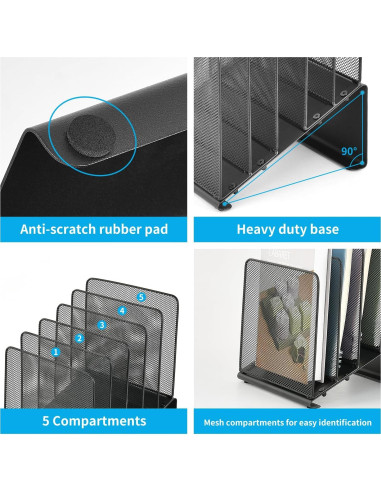 Organizador de Archivos LEKETREE de Metal Negro 5 Secciones