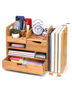 Organizador de Escritorio ZOOFOX de Bambú Expandible 4 Niveles