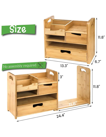 Organizador de Escritorio ZOOFOX de Bambú Expandible 4 Niveles