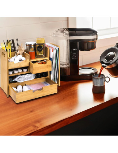 Organizador de Escritorio ZOOFOX de Bambú Expandible 4 Niveles