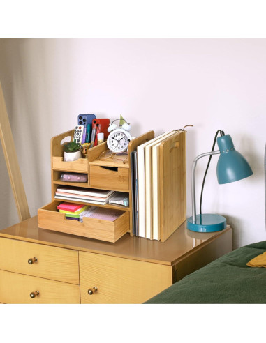 Organizador de Escritorio ZOOFOX de Bambú Expandible 4 Niveles