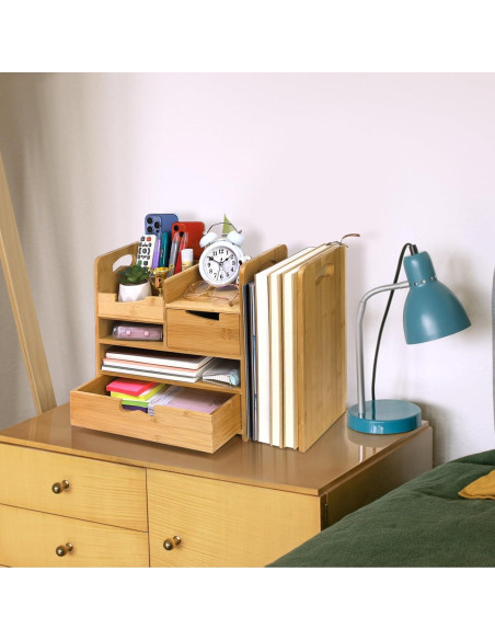 Organizador de Escritorio ZOOFOX de Bambú Expandible 4 Niveles