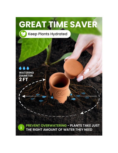 4 Ollas de Riego Automático de Terracota 400ml Gardenbro