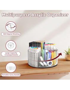 Organizador de Lápices Acrílico Absonic Rotatorio 360 6 Compartimentos 2