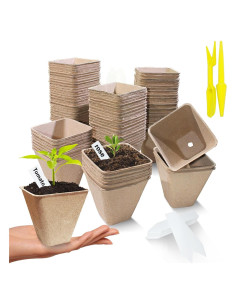 70 Macetas Biodegradables Cuadradas 8 cm Doubleggs para Jardín