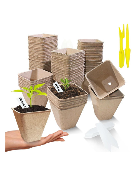 70 Macetas Biodegradables Cuadradas 8 cm Doubleggs para Jardín