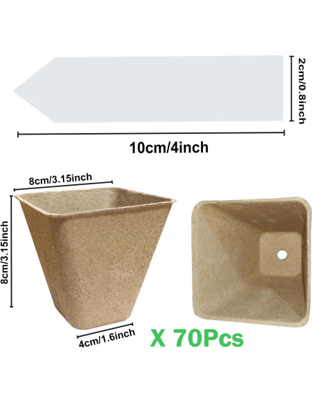 70 Macetas Biodegradables Cuadradas 8 cm Doubleggs para Jardín