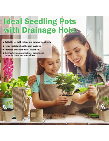 70 Macetas Biodegradables Cuadradas 8 cm Doubleggs para Jardín