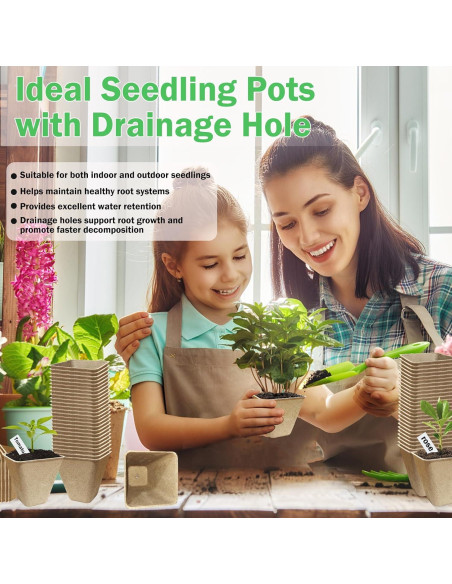 70 Macetas Biodegradables Cuadradas 8 cm Doubleggs para Jardín