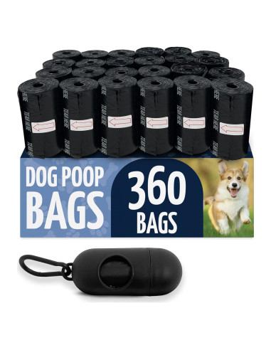Bolsas de Excremento de Perro Reli - 360 Unidades, 24 Rollos, 22.86x33.02 cm, Sin Fragancia, a Prueba de Fugas