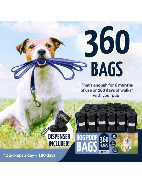 Bolsas de Excremento de Perro Reli - 360 Unidades, 24 Rollos, 22.86x33.02 cm, Sin Fragancia, a Prueba de Fugas