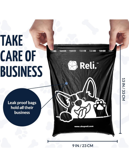 Bolsas de Excremento de Perro Reli - 360 Unidades, 24 Rollos, 22.86x33.02 cm, Sin Fragancia, a Prueba de Fugas