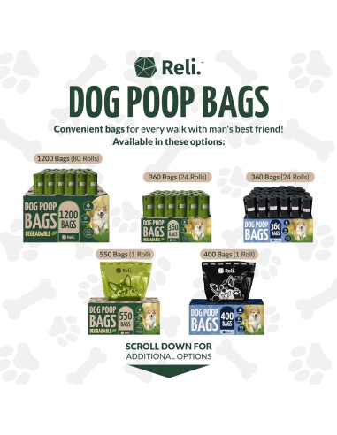 Bolsas de Poop Biodegradables Reli. 550 Unidades Verde