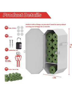 Dispensador de bolsas para excremento de perro Numeroustar, metal, 8 rollos 2
