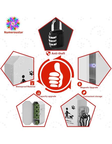 Dispensador de bolsas para excremento de perro Numeroustar, metal, 8 rollos