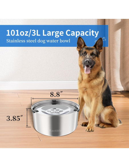 Tazón de Agua para Perros Kactoily 3L Acero Inoxidable Antiderrames