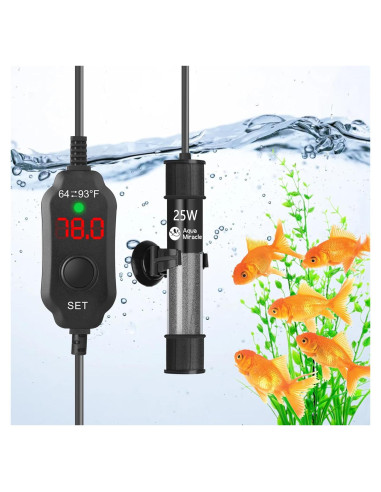 Calentador de Acuario Rexii 25W Compacto con Termostato LED