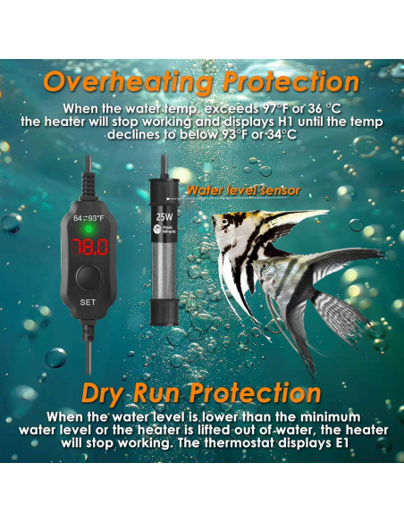 Calentador de Acuario Rexii 25W Compacto con Termostato LED