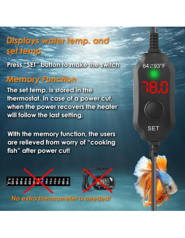 Calentador de Acuario Rexii 25W Compacto con Termostato LED