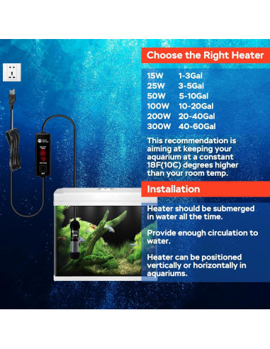 Calentador de Acuario AquaMiracle 100W Compacto para 10-20 Gal