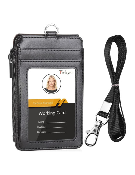 Porta Credencial Teskyer Negro con Cordón y 4 Ranuras