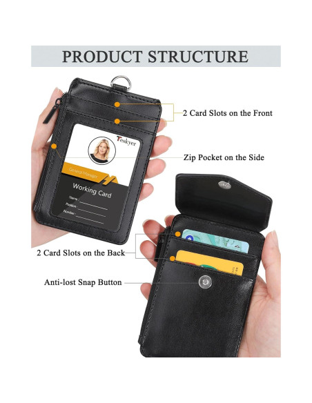 Porta Credencial Teskyer Negro con Cordón y 4 Ranuras