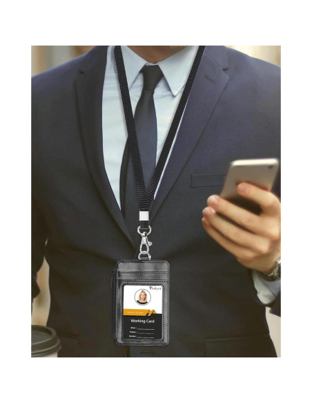 Porta Credencial Teskyer Negro con Cordón y 4 Ranuras