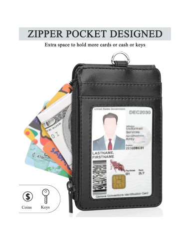 Porta Credencial Teskyer Negro con Cordón y 4 Ranuras