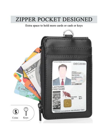 Porta Credencial Teskyer Negro con Cordón y 4 Ranuras