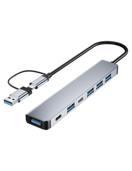 Hub USB C 7 en 1 BERLAT Aluminio con 5 Puertos USB