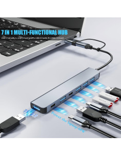 Hub USB C 7 en 1 BERLAT Aluminio con 5 Puertos USB 2