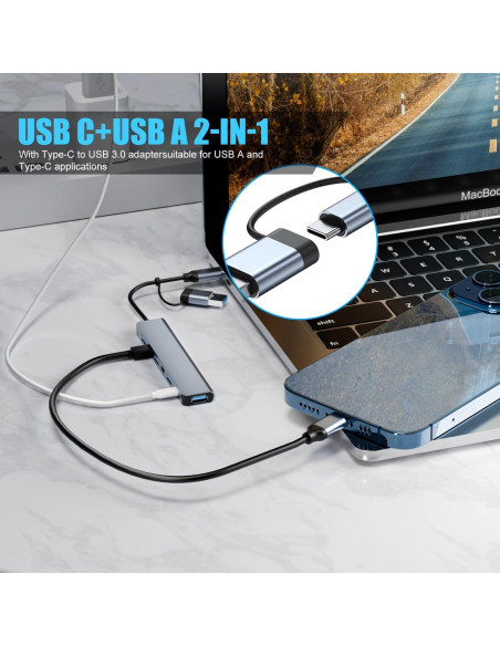 Hub USB C 7 en 1 BERLAT Aluminio con 5 Puertos USB