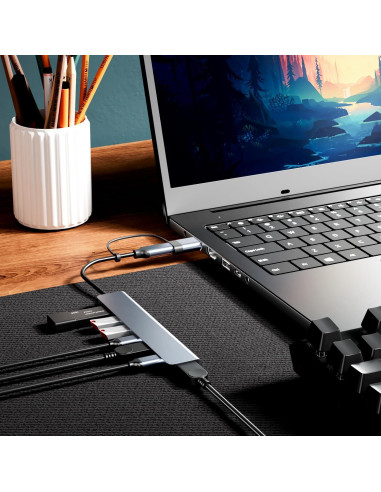Hub USB C 7 en 1 BERLAT Aluminio con 5 Puertos USB