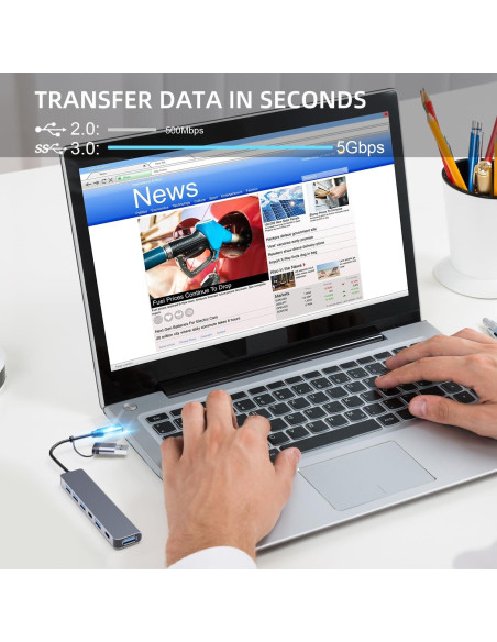 Hub USB C 7 en 1 BERLAT Aluminio con 5 Puertos USB