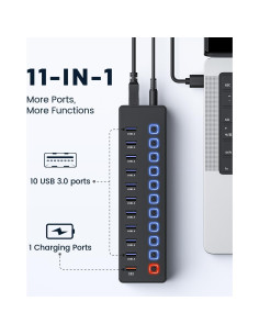 Hub USB 3.0 Alimentado Wulofe 11 Puertos con Carga Inteligente 2