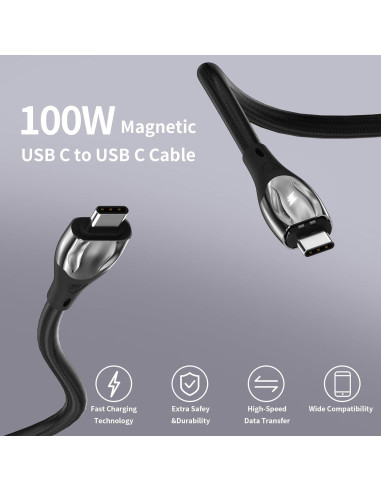 Cable de Carga Magnético USB C 100W CNakdDG 1m/2m/2m Negro