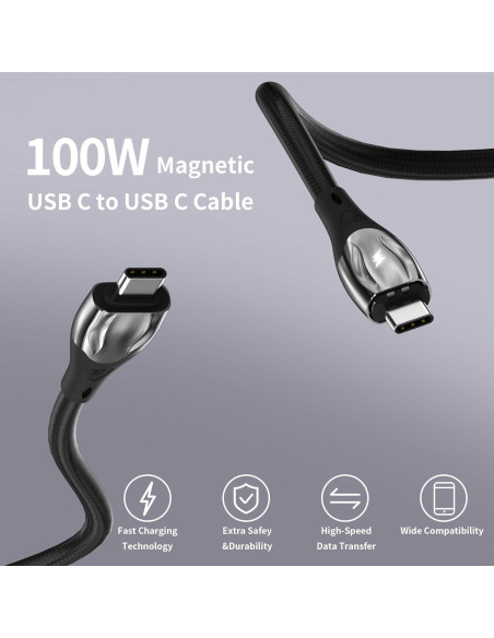 Cable de Carga Magnético USB C 100W CNakdDG 1m/2m/2m Negro