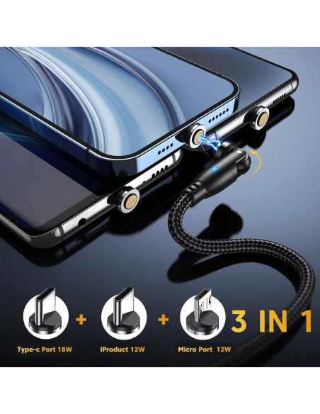 Cable de Carga Magnético VAFOTON 3-Pack 1.0m+1.0m+2.0m 18W
