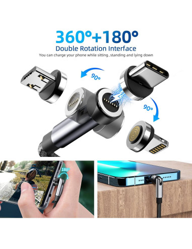 Cable de Carga Magnético 3 en 1 Ankndo 3.05m Carga Rápida 3A