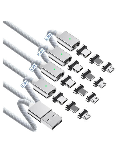 Cable de Carga Magnético ZBF 3A 4-Pack 1-2 m USB C Micro USB