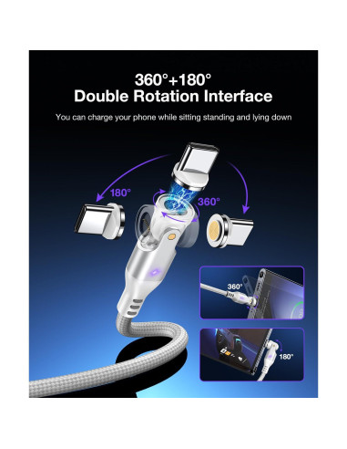 Cable de Carga Magnético USB C A.S Gen3 240W 1m/1.8m Blanco