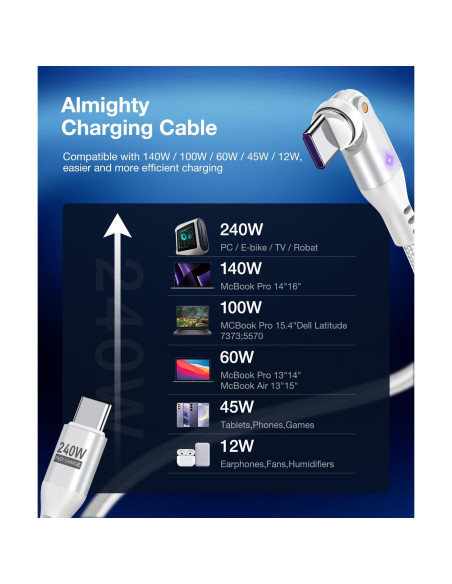 Cable de Carga Magnético USB C A.S Gen3 240W 1m/1.8m Blanco