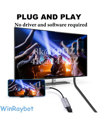 Adaptador USB C a HDMI 8K WinRaybot - 18g, 16.5x10.2cm