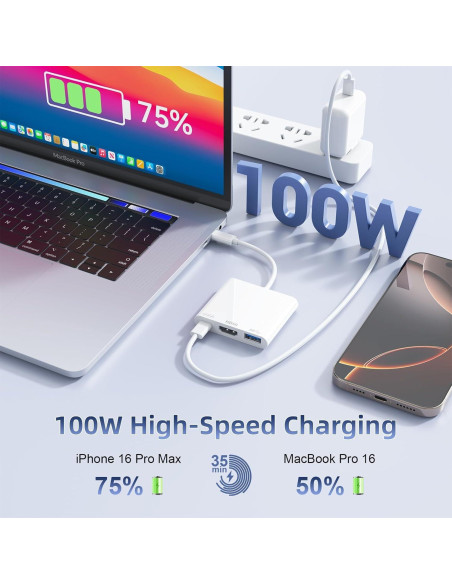 Adaptador USB C a HDMI 4K 100W Dongguan Lijie - 3 en 1 Adaptador USB C a HDMI 4K 100W Dongguan Lijie - 3 en 1